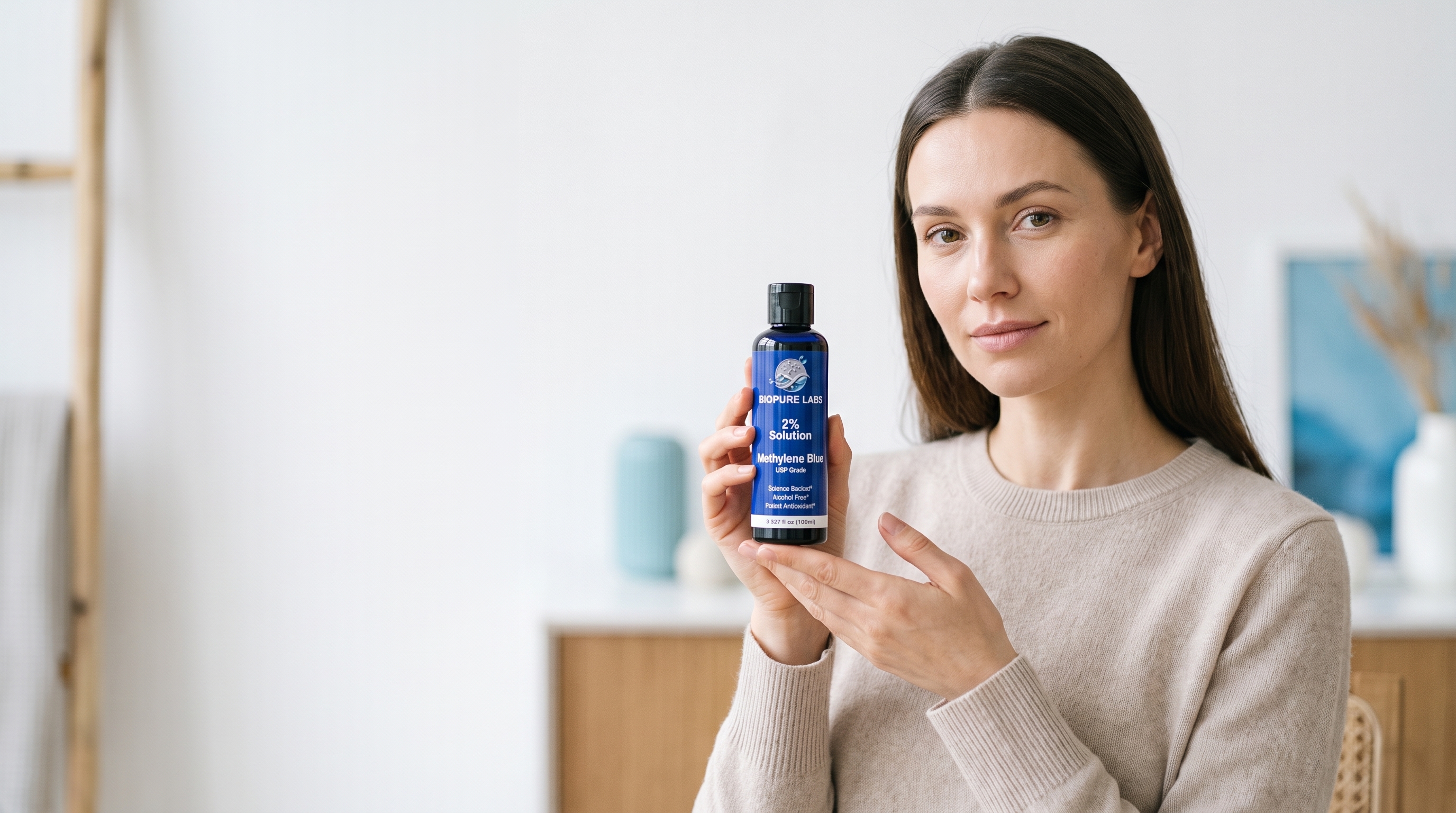 A person holding BioPure Methylene Blue
